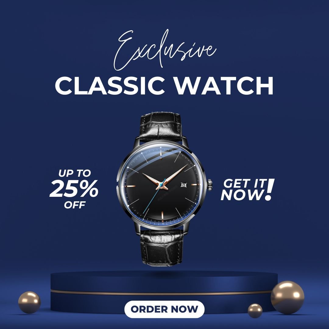 Blue White Minimalist Elegant Classic Watch Promotion Instagram Post