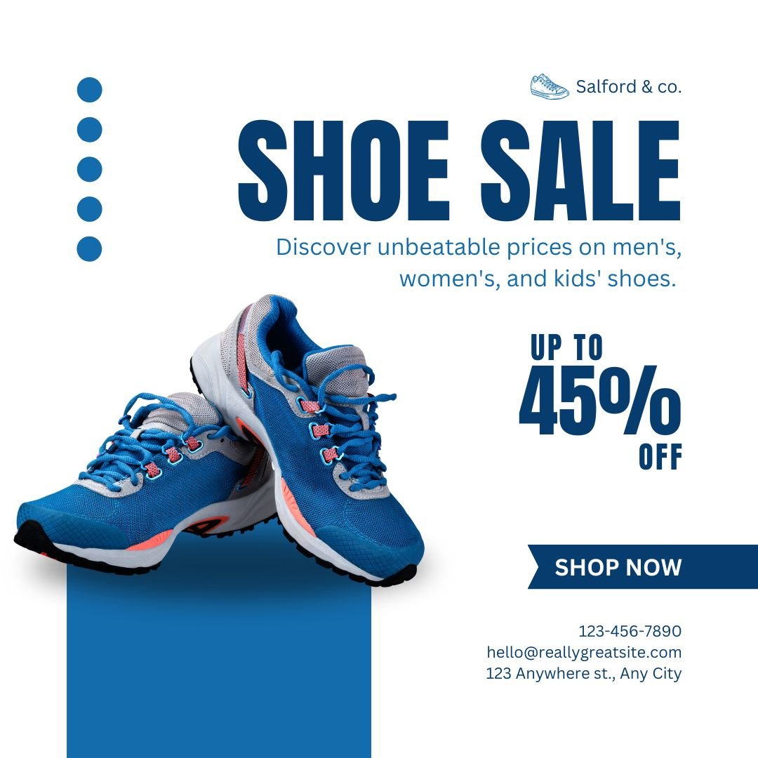 Blue & White Simple Shoe Sale Instagram Post