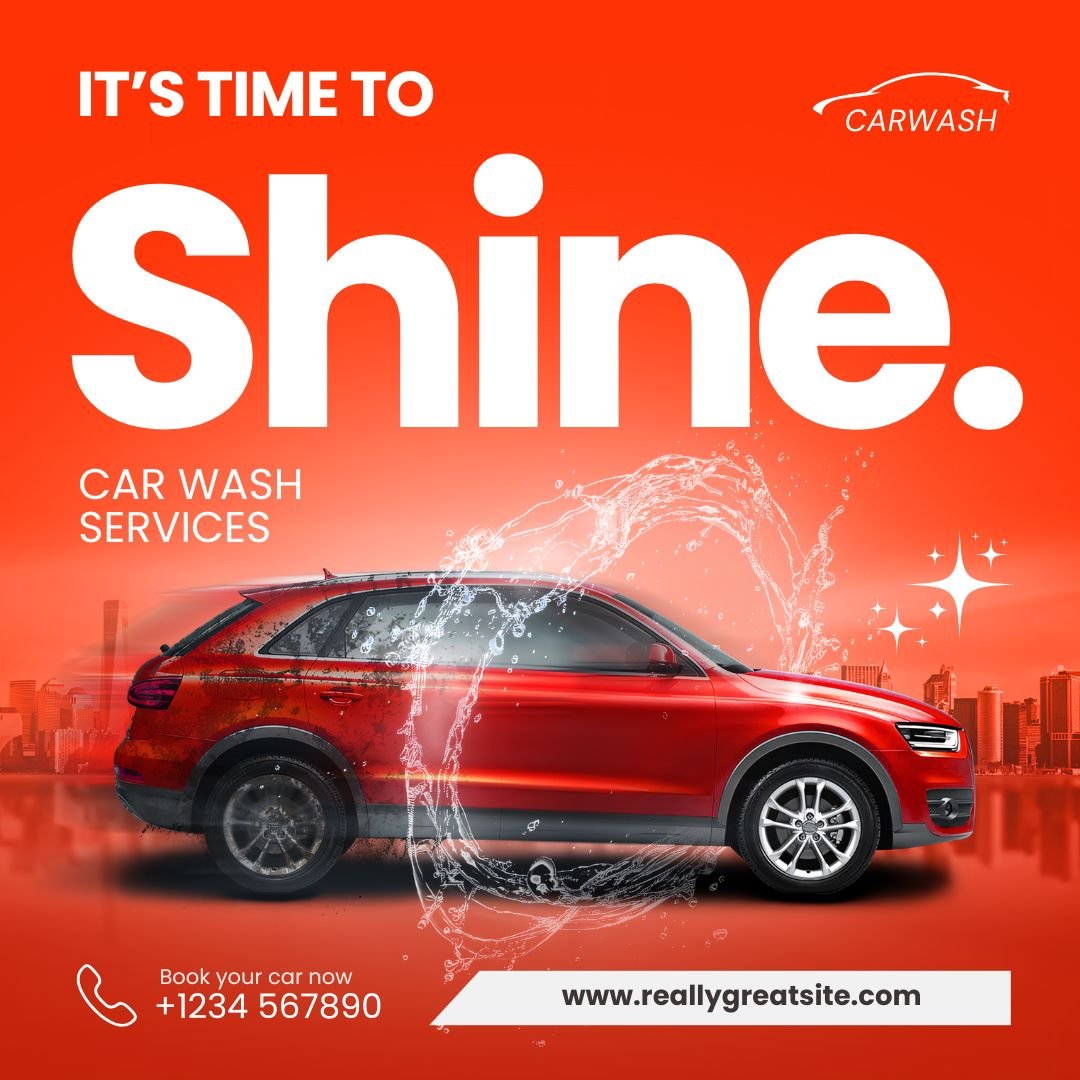 Red Creative Car Wash Service Instagram Post